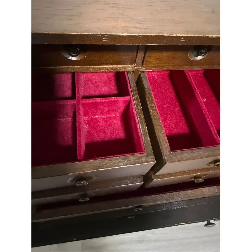 Vintage Antique Japanese Handcrafted Wood Tansu Jewelry  Chest Box 11.75”